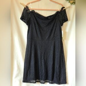 Rewind Elegant Black Lace Off The Shoulder Midi Length Dress Plus Size XXL